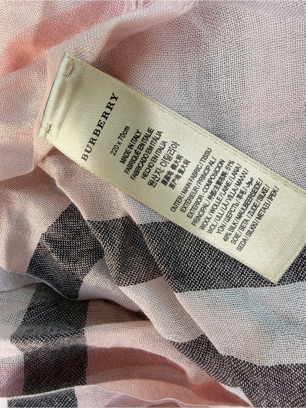 Burberry Pink and Black Check Lightweight Scarf 0283 - Picture 4 of 7